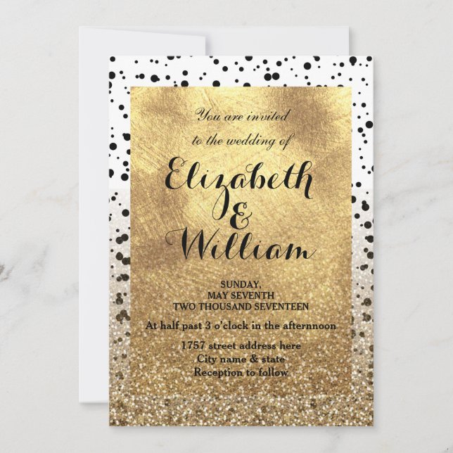 Invitation Points de confettis et design en faux or (Devant)