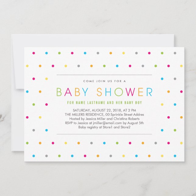Invitation Points de couleur Moderne propre Baby shower neutr (Devant)
