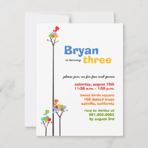 Invitation Points de couleur Whimsical Oiseaux Arbre Enfants