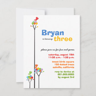 Invitation Points de couleur Whimsical Oiseaux Arbre Enfants 