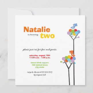 Invitation Points de couleur Whimsical Oiseaux Arbre Enfants 