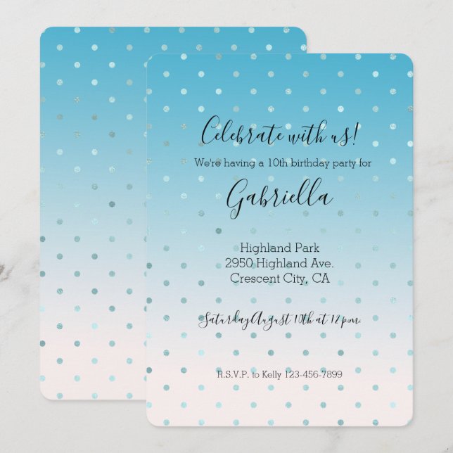 Invitation Points de Glam Aqua Ombré Anniversaire     (Devant / Derrière)