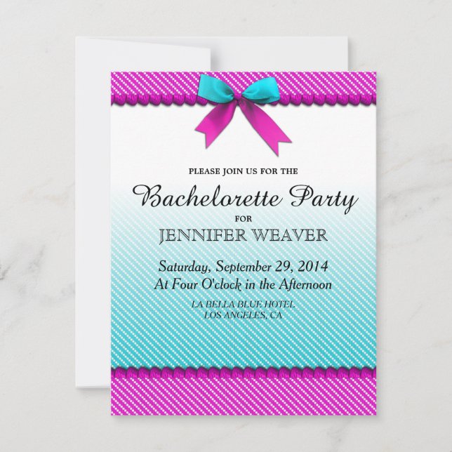 Invitation Points de néon Turquoises Fuchsia Pink & Aqua, Bow (Devant)