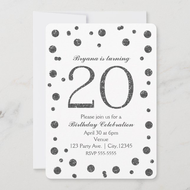 Invitation Points de paillettes argentées 20ème 20 ans Fête d (Devant)