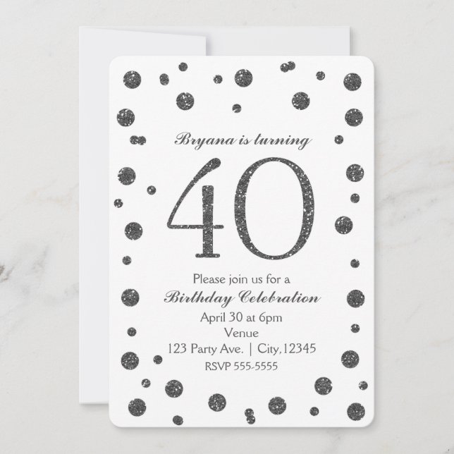 Invitation Points de paillettes argentées 40ème 40 ans Fête d (Devant)
