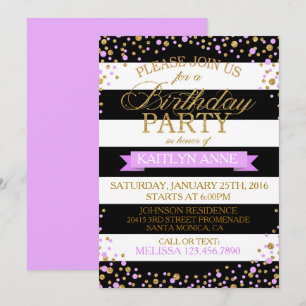 Invitation Points de Parties scintillant dorée Lavande modern