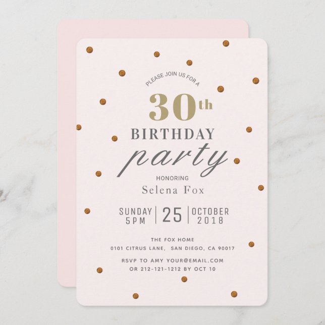 Invitation Points de Parties scintillant rose et or bleu Invi (Devant / Derrière)