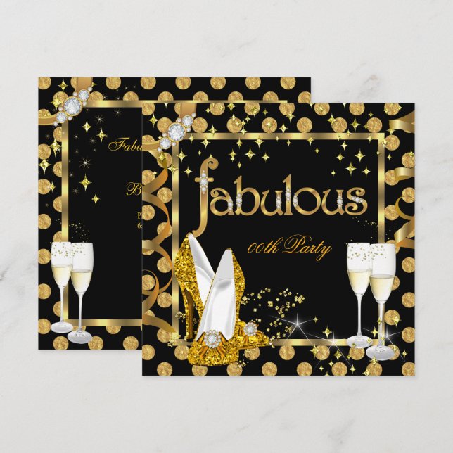 Invitation Points de polka en feuille d'or fausse chaussures  (Devant / Derrière)