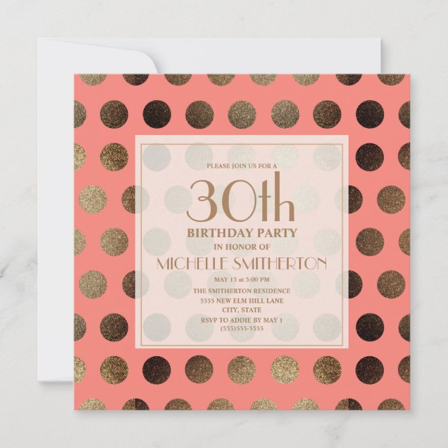 Invitation Points de polka or corail 30e anniversaire (Devant)