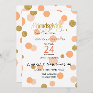 Invitation Points d'orange et d'or de Friendsgiving modernes