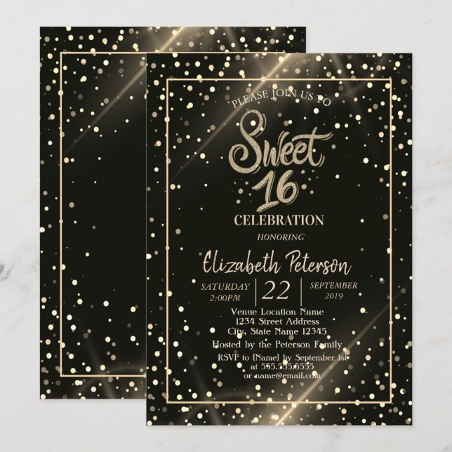 Invitation Points élégants , Fête Sweet 16 (Devant / Derrière)
