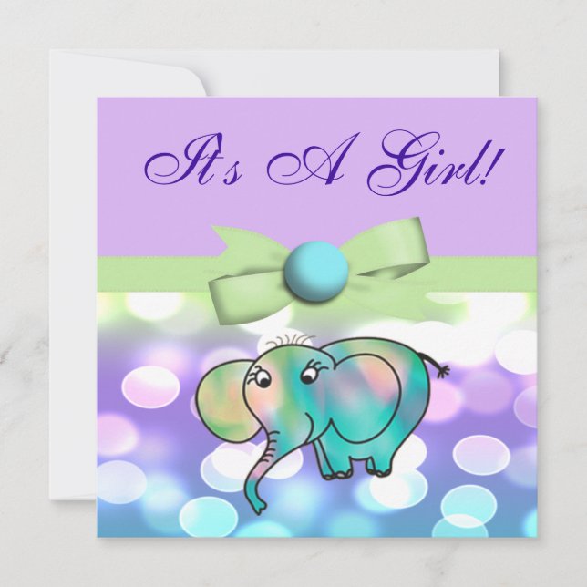 Invitation Points étincelants Pastel Elephant Baby shower CST (Devant)