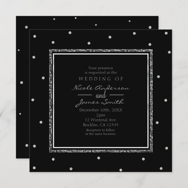 Invitation Points noirs et argentés Fête de mariage Moderne G (Devant / Derrière)
