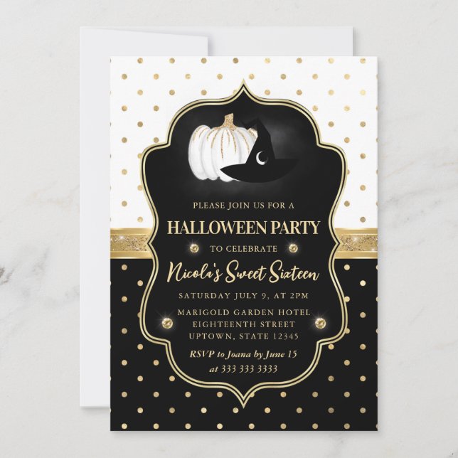 Invitation Points noirs et blancs Halloween Sweet 16 (Devant)