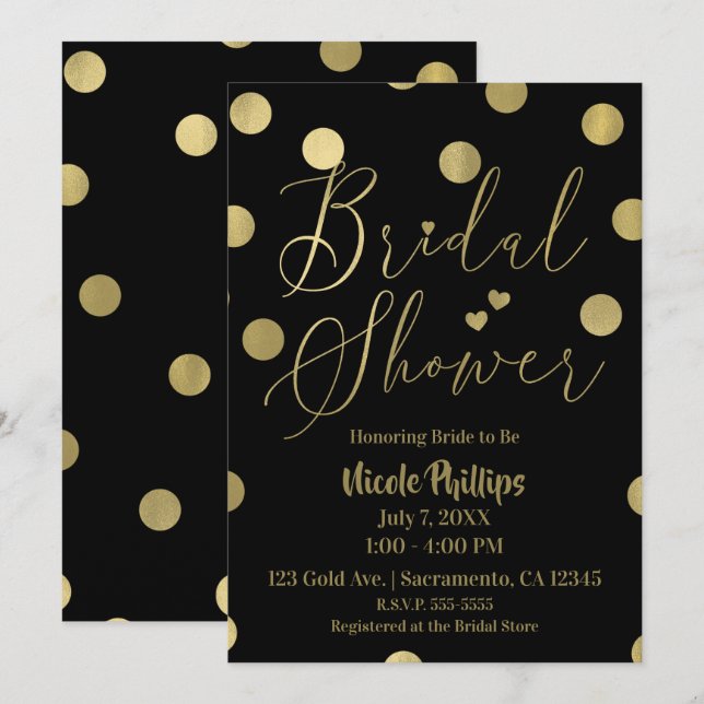 Invitation Points noirs et dorés Mariage Moderne Glamour (Devant / Derrière)