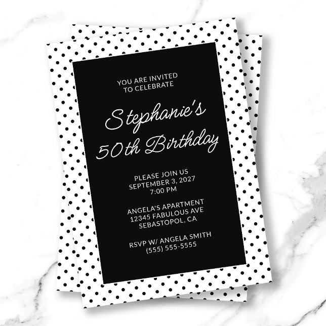 Invitation Points Noirs Minuscules 50e Anniversaire (Black Tiny Dots 50th Birthday Invitation)