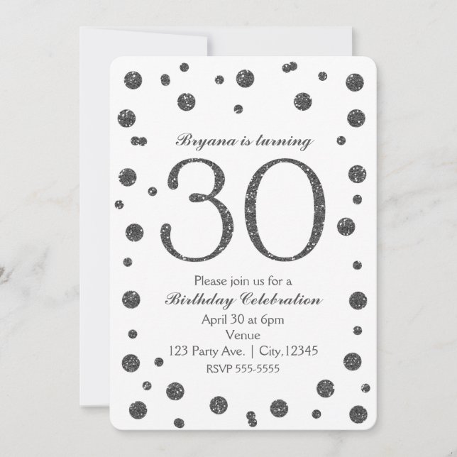 Invitation Points Parties scintillant Argent 30ème 30 Anniver (Devant)