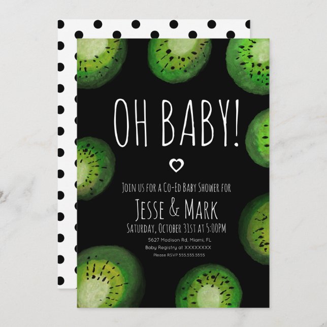 Invitation Points Polk Baby shower Kiwi (Devant / Derrière)