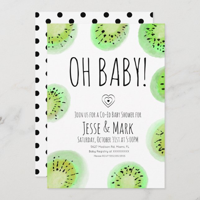 Invitation Points Polk Baby shower Kiwi (Devant / Derrière)