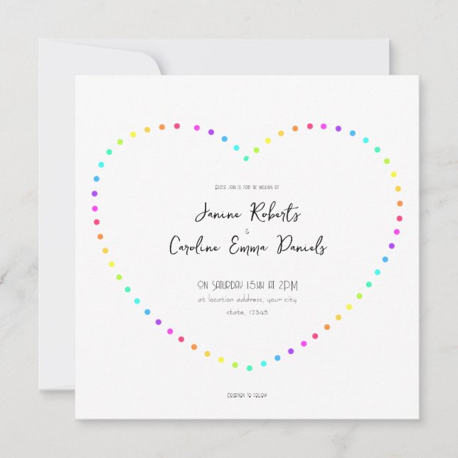 Invitation Points Rainbow minimaux uniques Coeur LGBT Mariage (Devant)