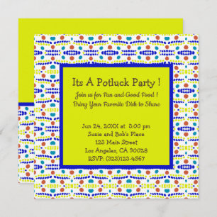 Invitation Points rétro Motif bleu jaune Brown Potluck Turquo