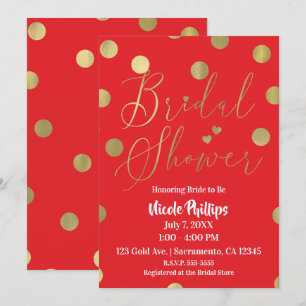 Invitation Points Rouges & Dorés Mariage Moderne Glamour