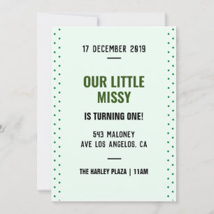 Invitation Points verts Calligraphie simple 1er anniversaire