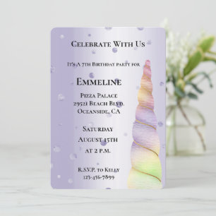 Invitation Points violets rose or Lime Unicorne Anniversaire