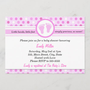 Invitation pois bébé fille douche rose