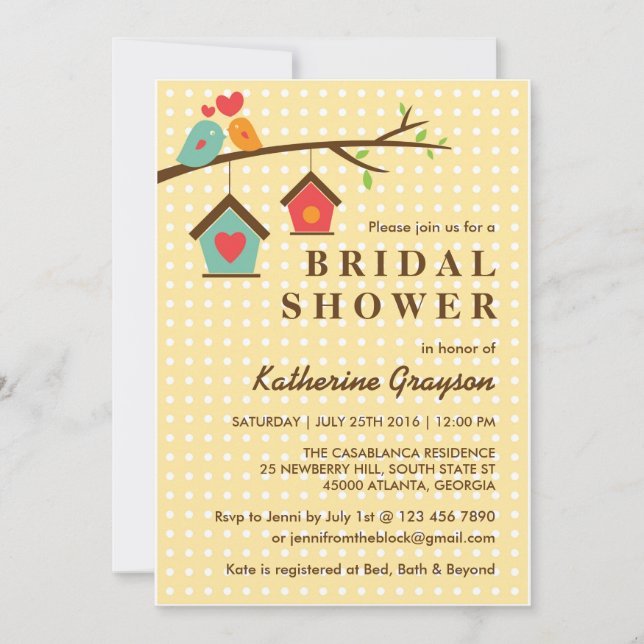 Invitation Pois Birdhouse et Inséparables (Devant)