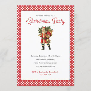 Invitation Pois blancs rouges de Noël Vintage Père Noël