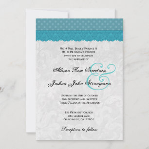 Invitation Pois bleus et Mariage de dentelle V001