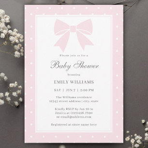 Invitation Pois classique Baby Pink Bow Girl Baby shower