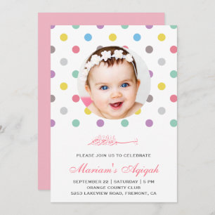 Invitation Pois colorés Baby Girl Photo Aqiqah