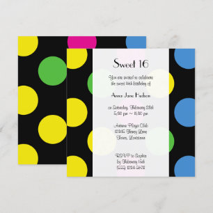 Invitation Pois colorés, Motif Pointe Polka, Sweet 16