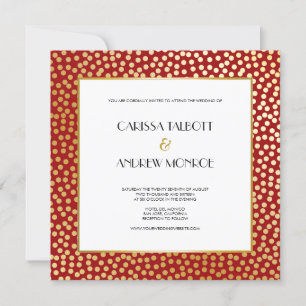 Invitation Pois Confetti moderne rouge et or