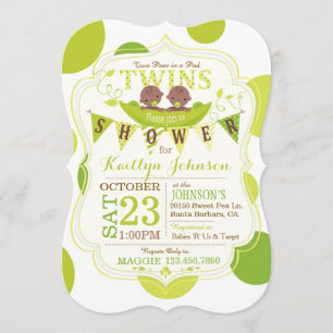 Invitation Pois dans un pod African Twins Baby shower Invitat