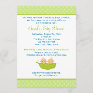 Invitation Pois dans un Pod Twin Boys 5x7 Baby shower Invitat