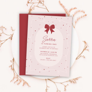 Invitation Pois de la Bow rose rouge fille 1er anniversaire