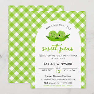 Invitation Pois de Senteur Baby Shower Vert à Carreaux