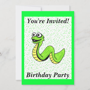 Invitation Pois de serpent Anniversaire de enfant vert brilla