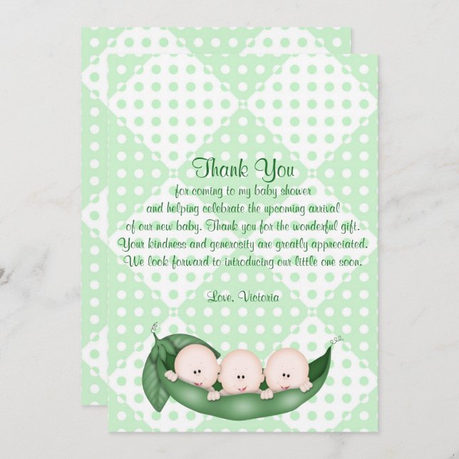 Invitation Pois de triplets de Merci de baby shower dans une (Devant / Derrière)
