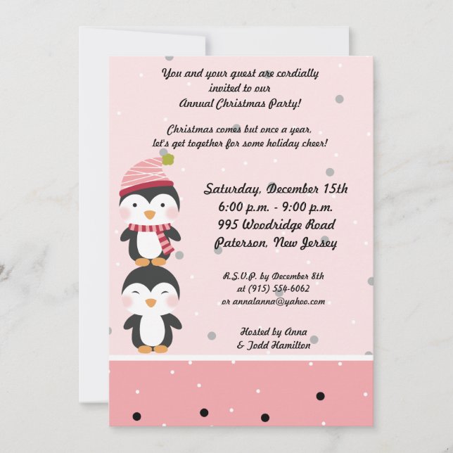 Invitation Pois des villes de pingouins 5x7 (Devant)