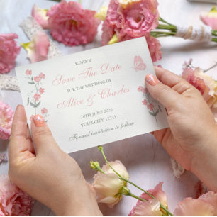 Invitation Pois doux floral PInk et crème Enregistrer la date