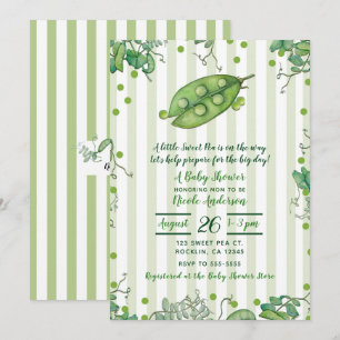 Invitation Pois doux vert rayé Baby Shower