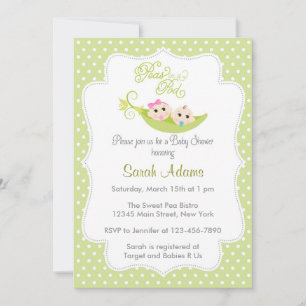 Invitation Pois en vert d'invitation de baby shower de cosse