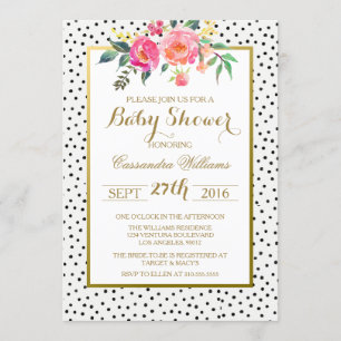 Invitation Pois moderne et Baby shower d'or