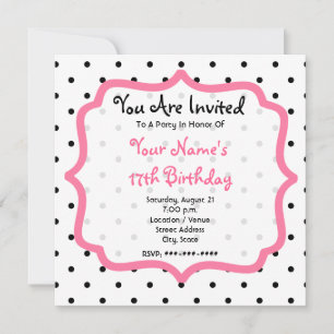 Invitation Pois noirs et fête d'anniversaire du Cupcake rose