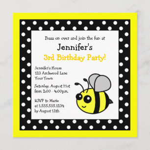 Invitation Pois noirs et jaunes de l'anniversaire de l'abeill