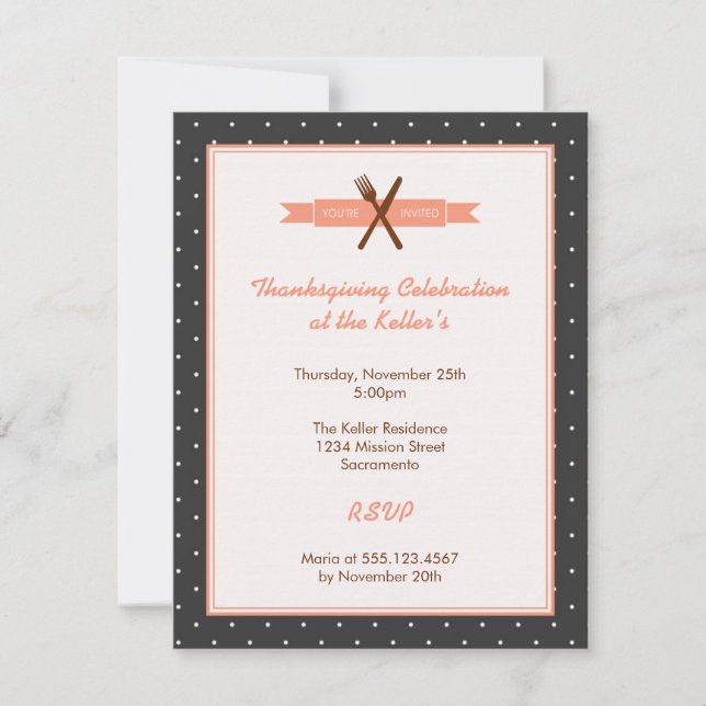 Invitation Pois retro cadre hôtesse dîner fête (Devant)